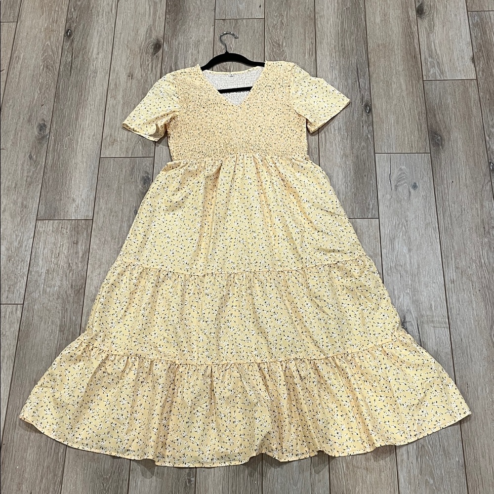 Charming Yellow Floral Midi Dress